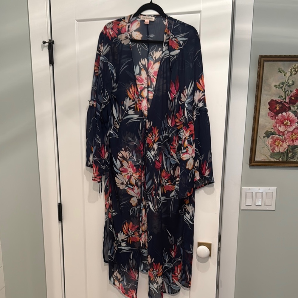 Band of Gypsies Floral Swim Coverup - Navy and Pink